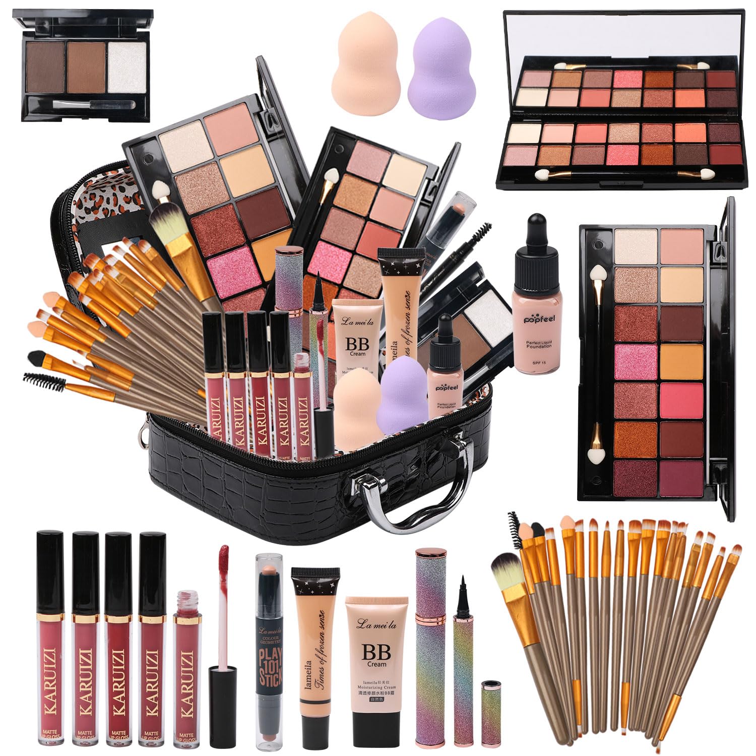 All in One Makeup Kit for Makeup storage bag 2X14 Colors Eyeshadow Palette Liquid Foundation