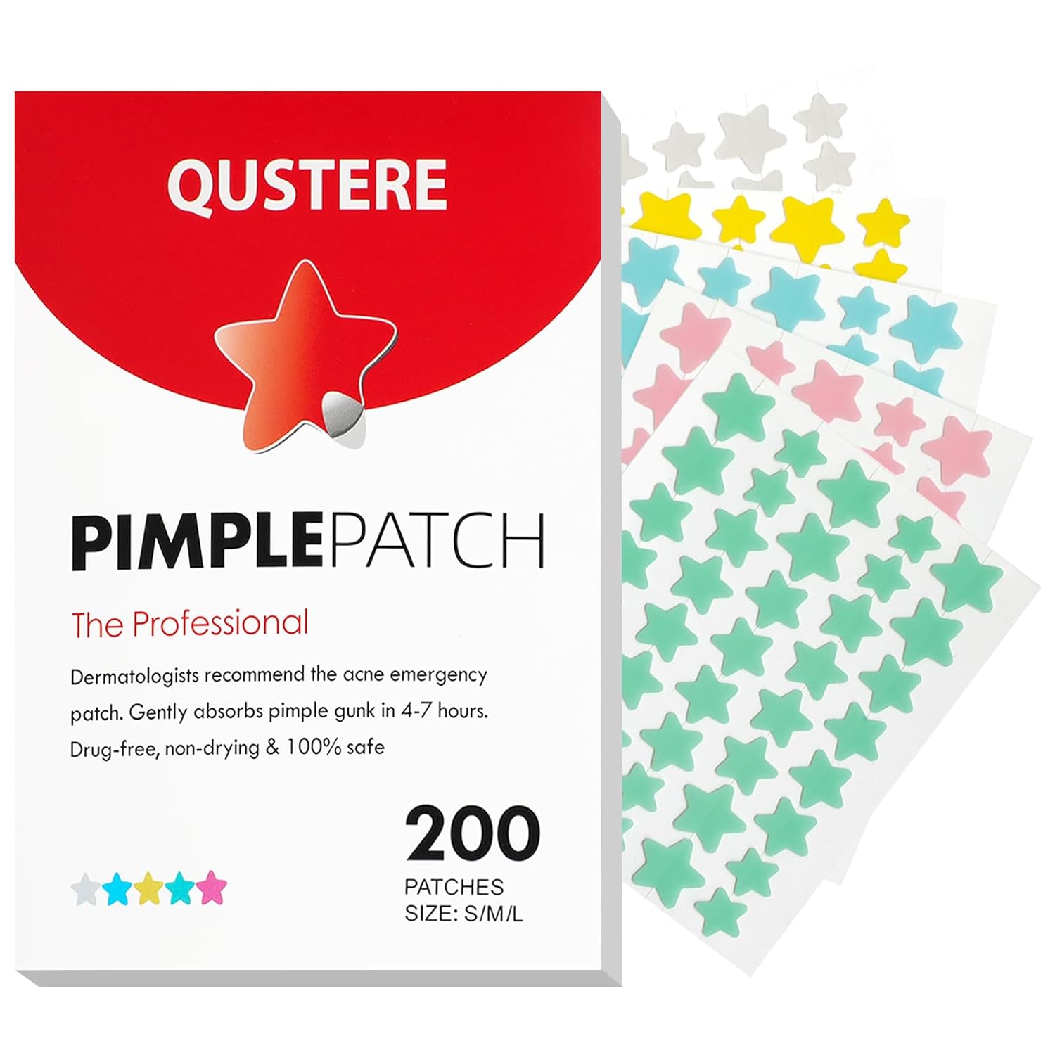 Pimple Patches for Face, Hydrocolloid Acne Patches, Cute Star Zit Covers, Colorful Spot Stickers with Tea Tree, Salicylic Acid & Cica Oil